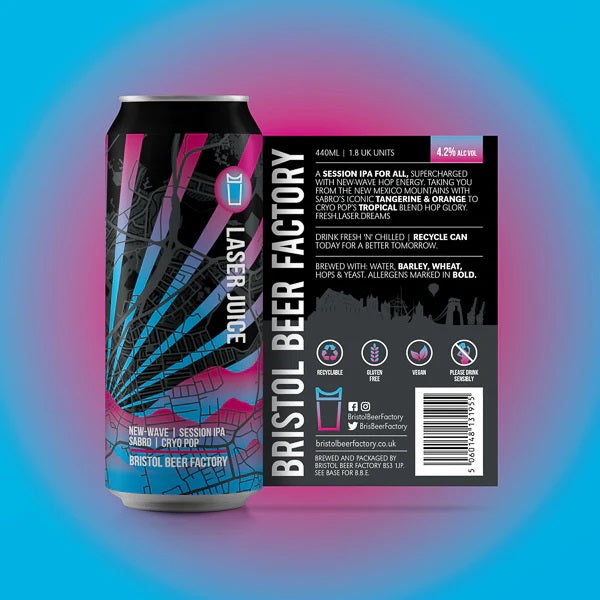 LASER JUICE IPA  BRISTOL BEER FACTORY, BRISTOL  NEW-WAVE SESSION IPA  SABRO | CRYO POP 4.2% ABV