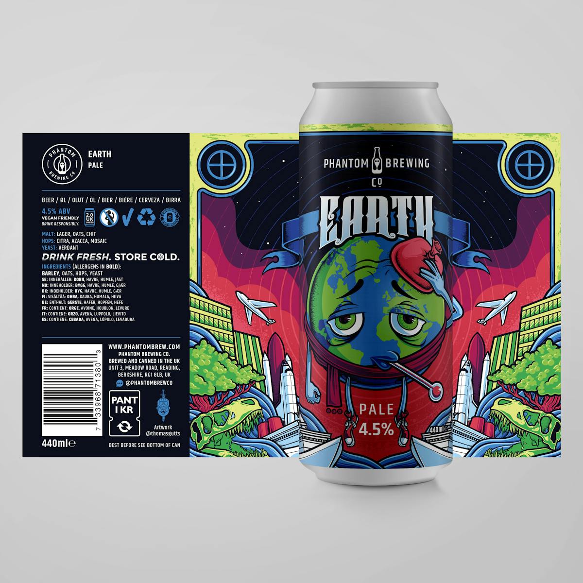 Earth Pale Ale 4.5%  Phantom, Reading  Made with Verdant's yeast. Citra, Azacca and Mosaic